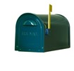 Mid Modern Dylan Curbside Mailbox Blue Three Quarter View with mail